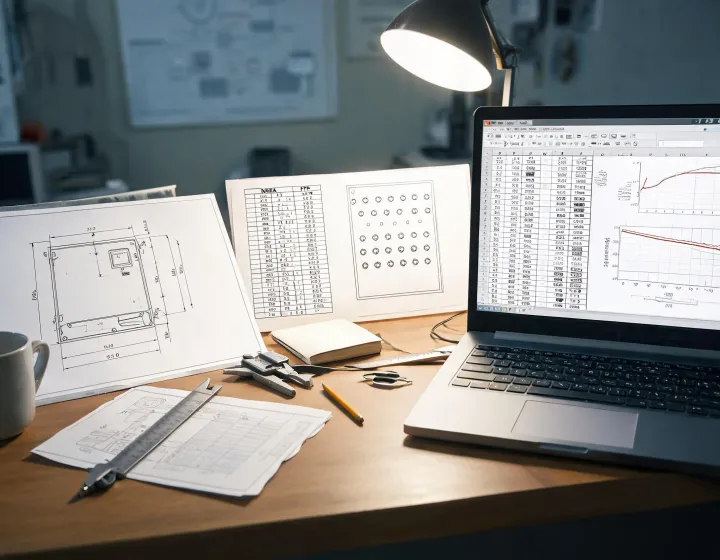 Enclosure drawings and selection tables on an engineering desk